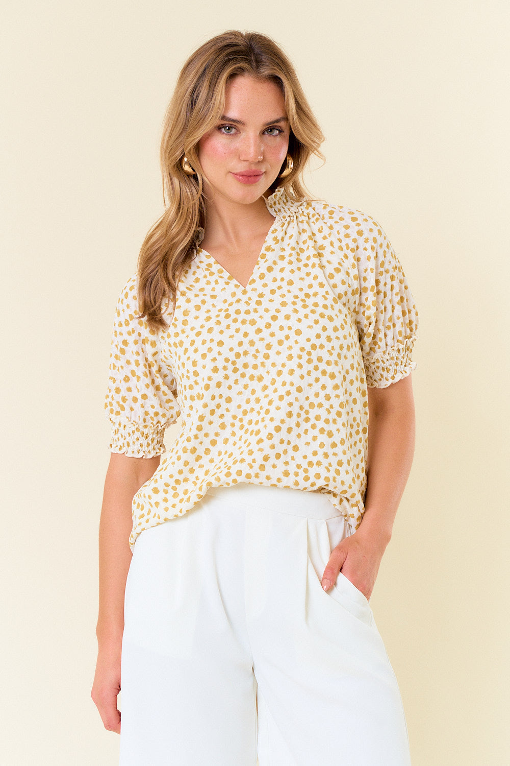 Dot Print Short Sleeve Top