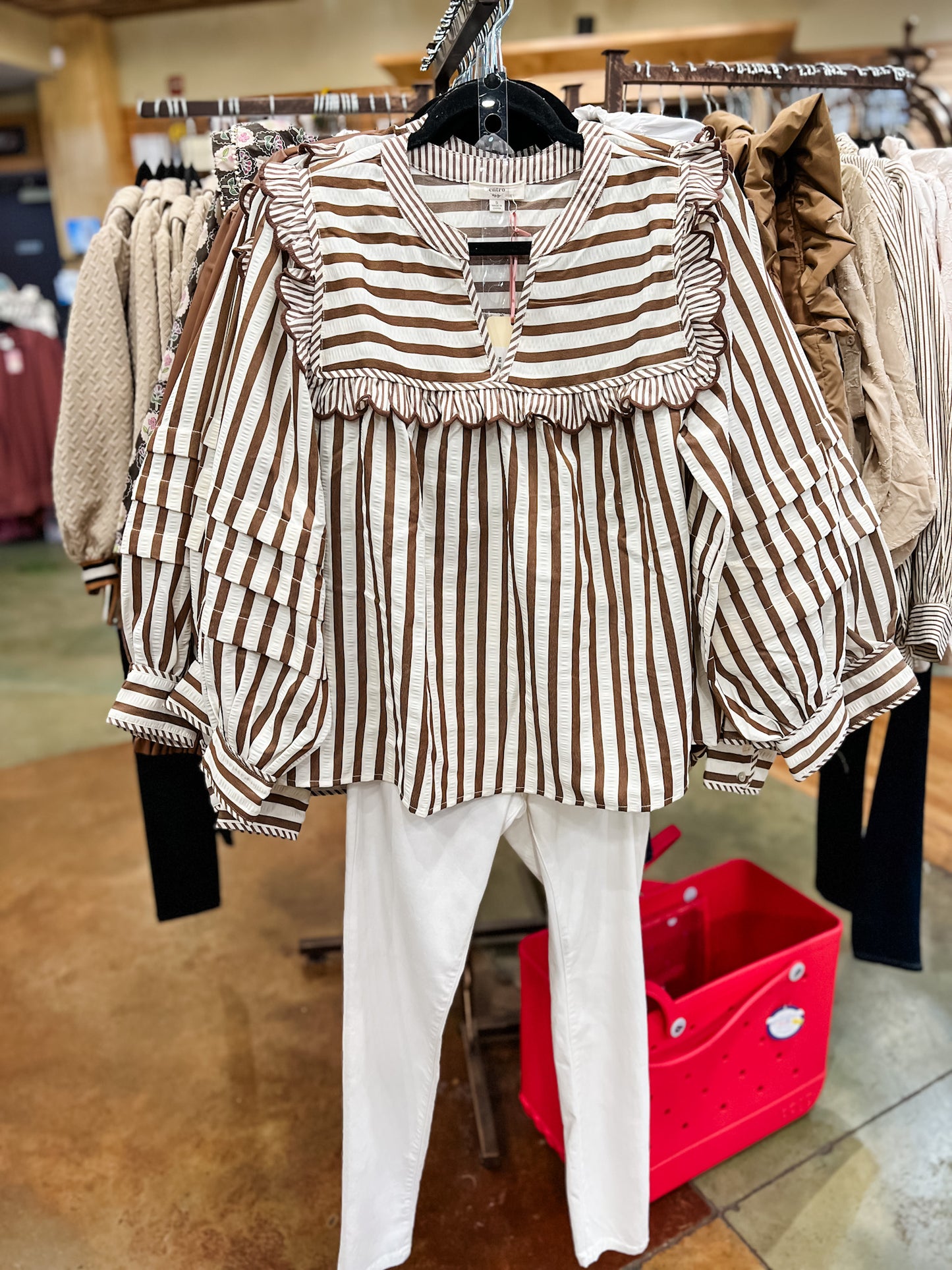 Striped Popover Long Sleeve Top