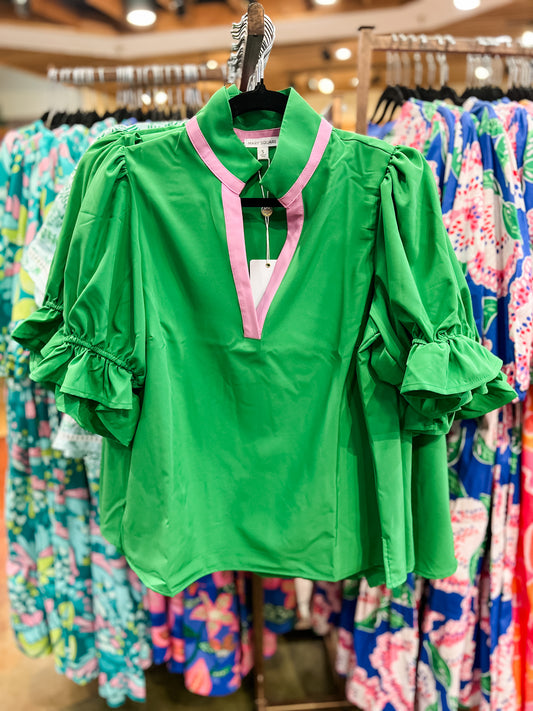 Green Puff Sleeve Top