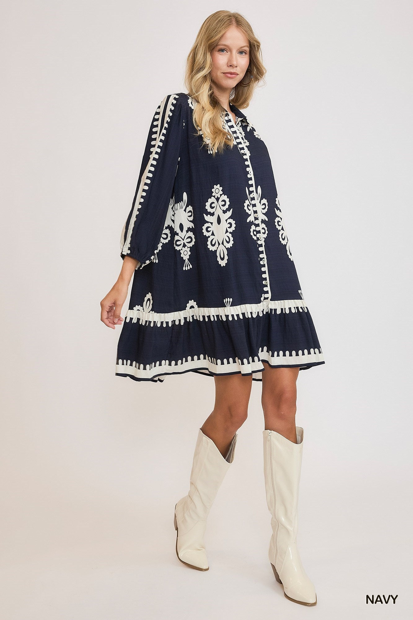 Border Print Tiered Hem Dress