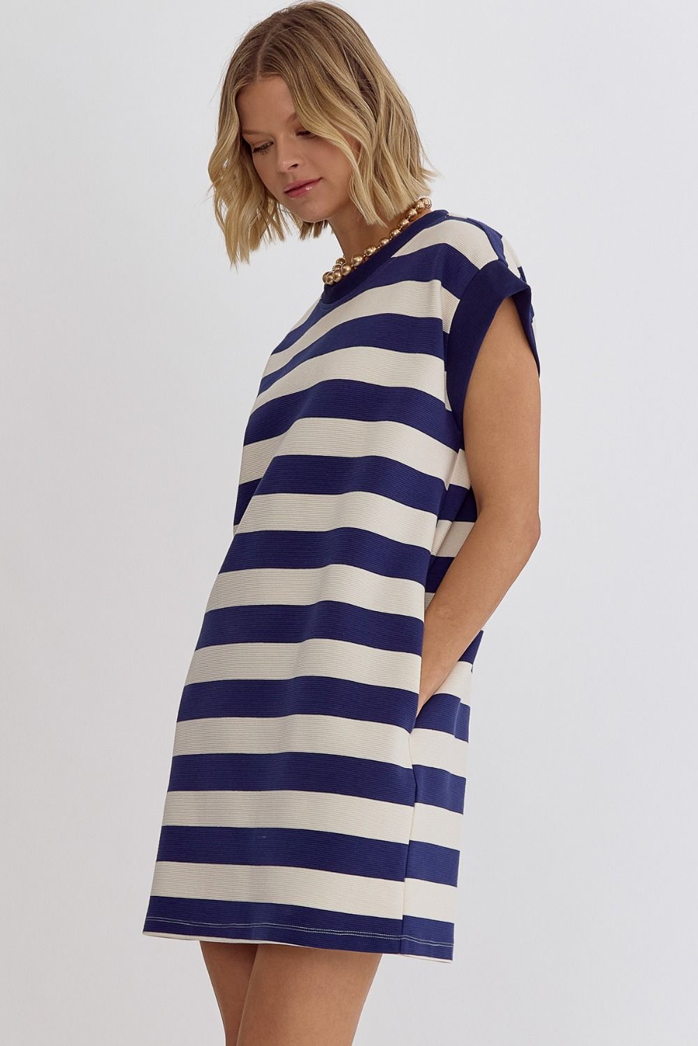 Navy Striped Sleeveless Dress