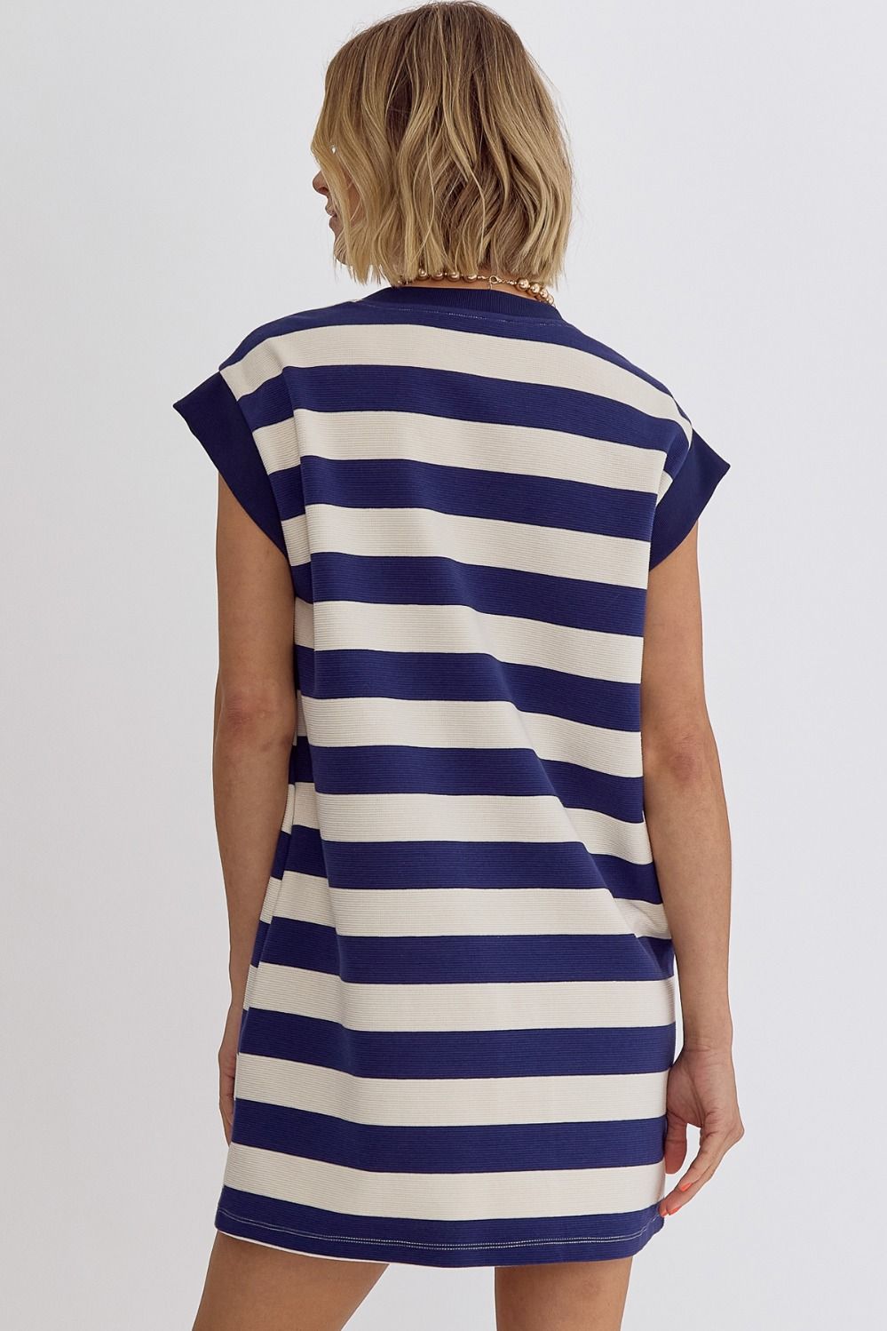 Navy Striped Sleeveless Dress