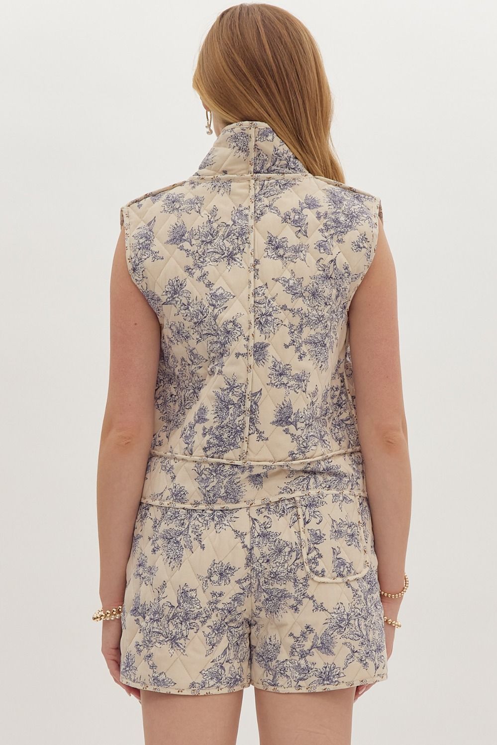 Floral Print Quilted Vest