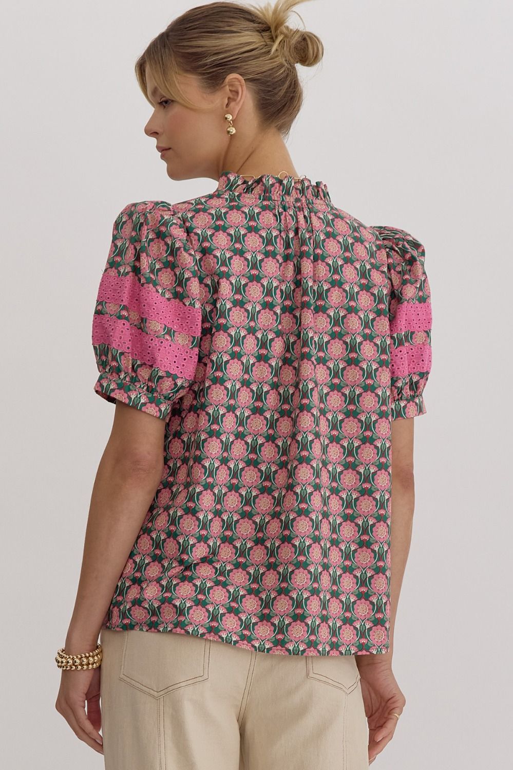 Printed V-Neck Short Sleeve Top