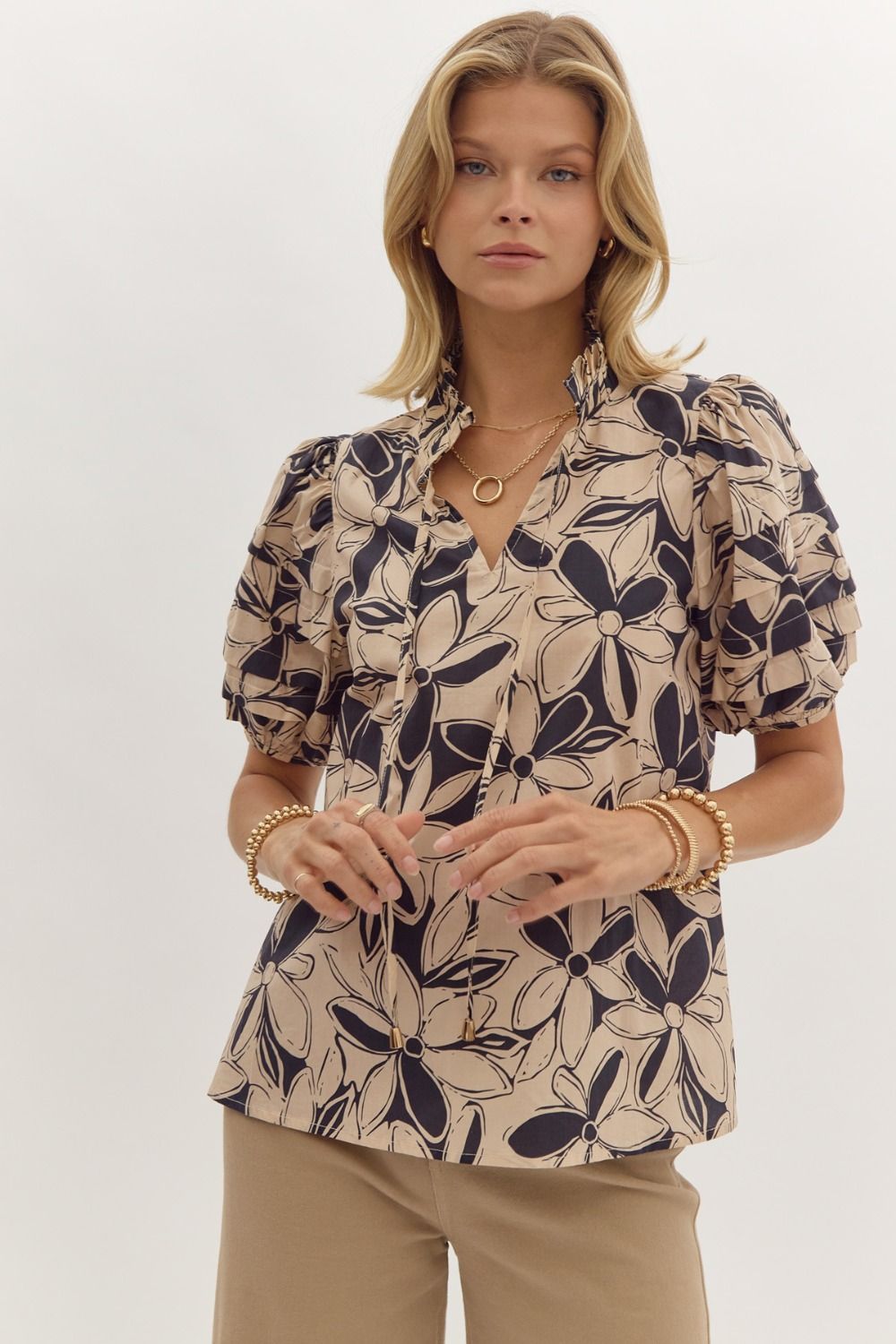 Floral Print V-neck Short Sleeve