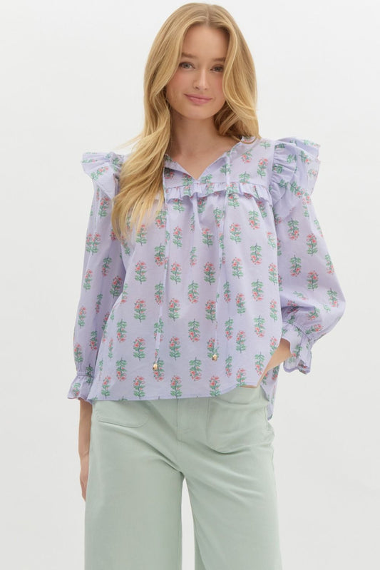 Floral Print Ruffle Puff Sleeve Top